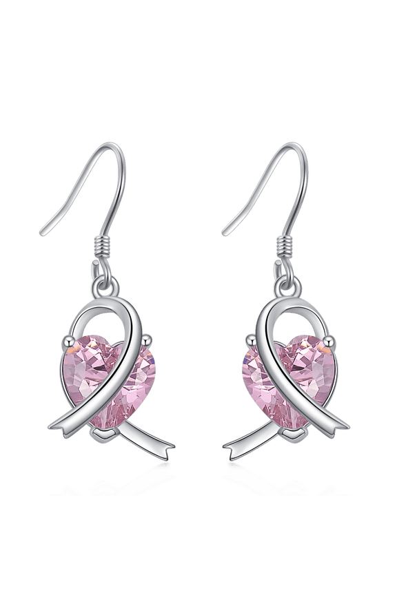 Breast Cancer Earrings Sterling Silver Pink Ribbon Dangle Earrings Heart Breast Cancer Jewelry Gifts for Women