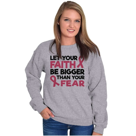 Breast Cancer Faith Bigger Than Fear Women Plus Size Crewneck Sweatshirt Brisco Brands 2X