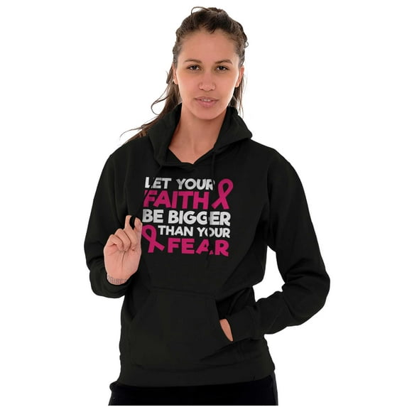 Breast Cancer Faith Bigger Than Fear Women Plus Size Graphic Pullover Hoodie Brisco Brands 3X