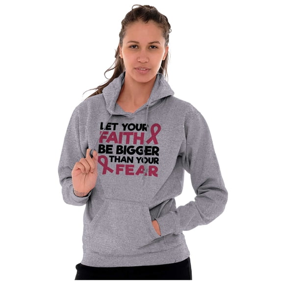 Breast Cancer Faith Bigger Than Fear Women Plus Size Graphic Pullover Hoodie Brisco Brands 4X