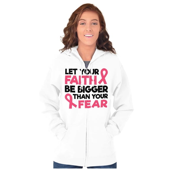 Breast Cancer Faith Bigger Than Fear Womens Plus Size Graphic Zipper Hoodie Brisco Brands 2X