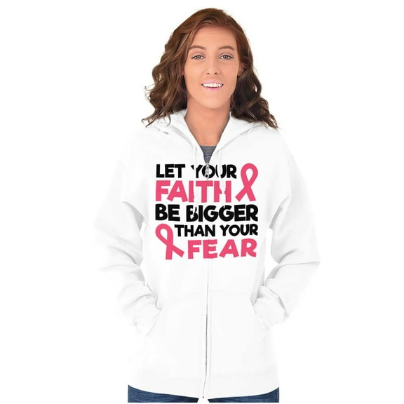 Breast Cancer Faith Bigger Than Fear Womens Plus Size Graphic Zipper Hoodie Brisco Brands 4X