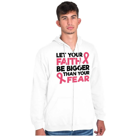 Breast Cancer Faith Bigger Than Fear Zip Hoodie Sweatshirt Women Brisco Brands S