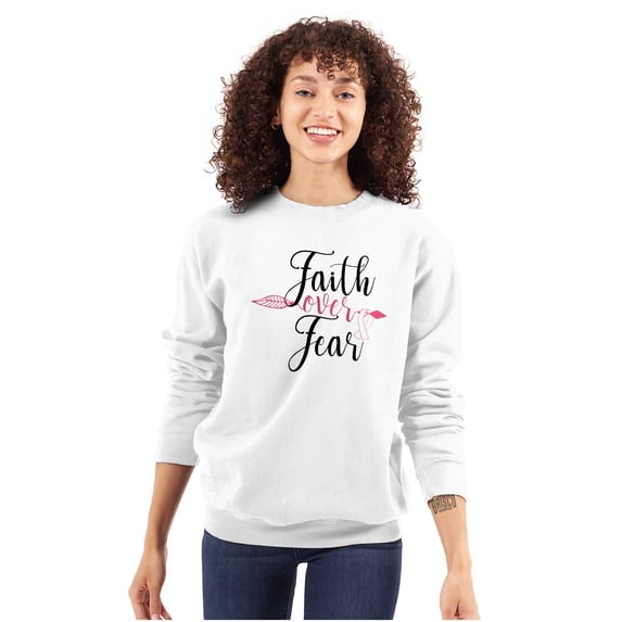 Breast Cancer Faith Over Fear Fight Women Crewneck Sweatshirt Brisco Brands M