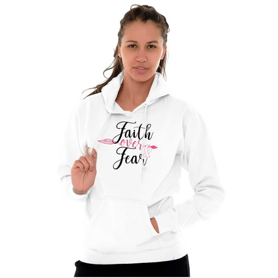 Breast Cancer Faith Over Fear Fight Women Plus Size Graphic Pullover Hoodie Brisco Brands 2X