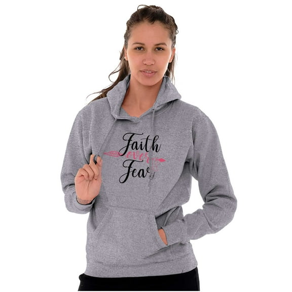 Breast Cancer Faith Over Fear Fight Women Plus Size Graphic Pullover Hoodie Brisco Brands 3X