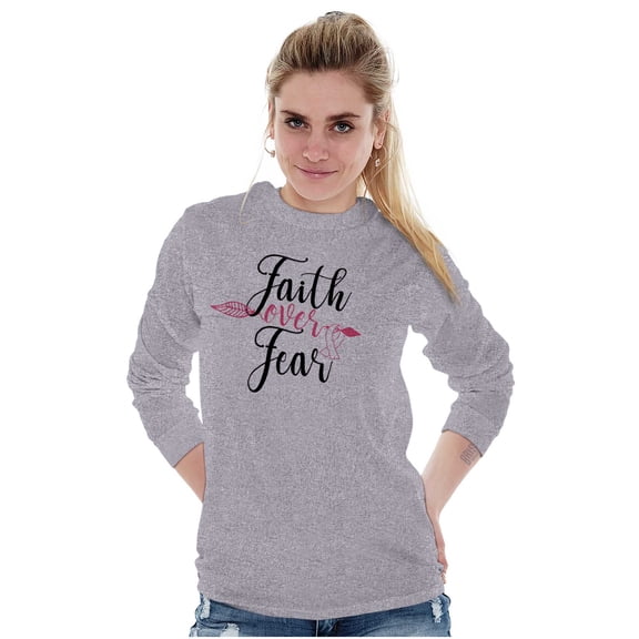 Breast Cancer Faith Over Fear Fight Women Plus Size Long Sleeve Graphic Tee Brisco Brands 3X