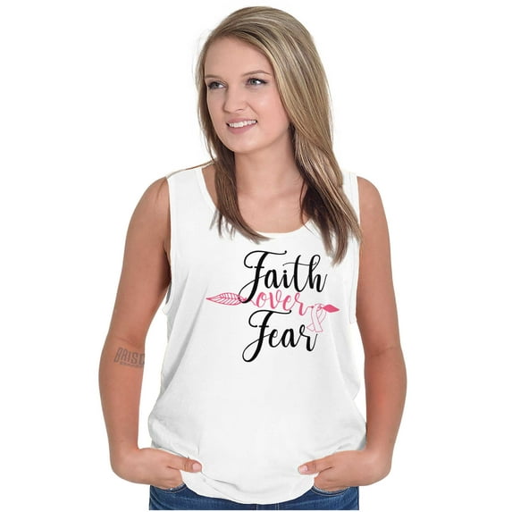 Breast Cancer Faith Over Fear Fight Womens Plus Size Graphic Tank Top Brisco Brands 3X