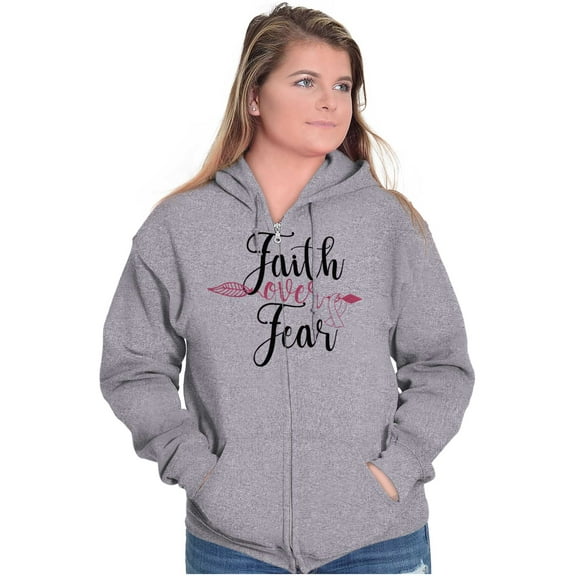 Breast Cancer Faith Over Fear Fight Womens Plus Size Graphic Zipper Hoodie Brisco Brands 4X
