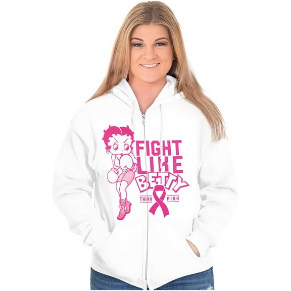 Breast Cancer Fight Like Betty Boop Women Plus Size Zipper Hoodie Brisco Brands 5X