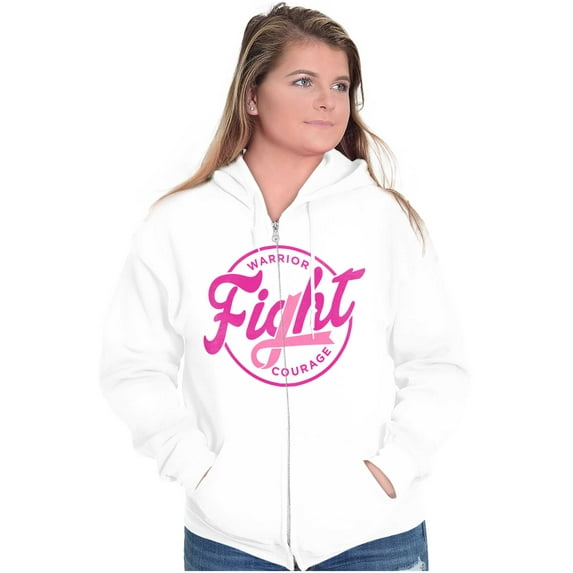 Breast Cancer Fight Warrior Courage Zip Hoodie Sweatshirt Women Brisco Brands S
