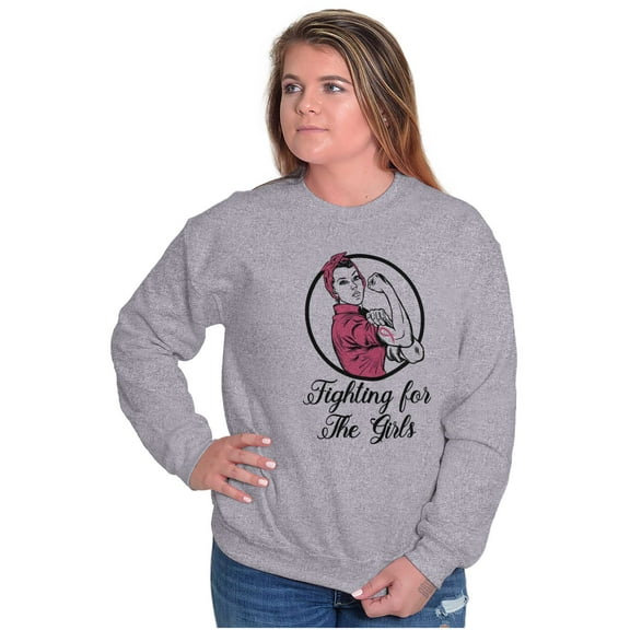 Breast Cancer Fighter Rosie Riveter Women Crewneck Sweatshirt Brisco Brands S