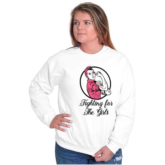 Breast Cancer Fighter Rosie Riveter Women Plus Size Crewneck Sweatshirt Brisco Brands 4X