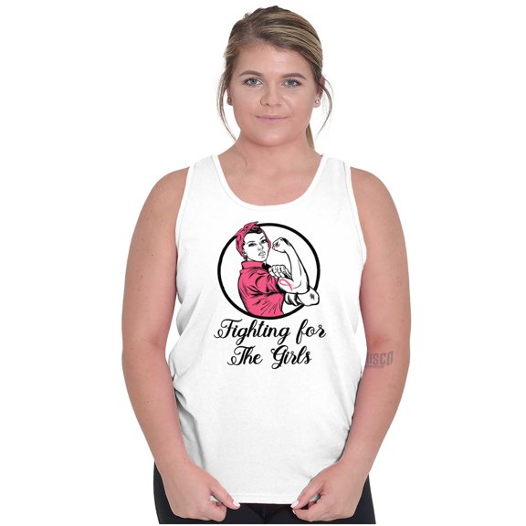 Breast Cancer Fighter Rosie Riveter Womens Plus Size Graphic Tank Top Brisco Brands 2X