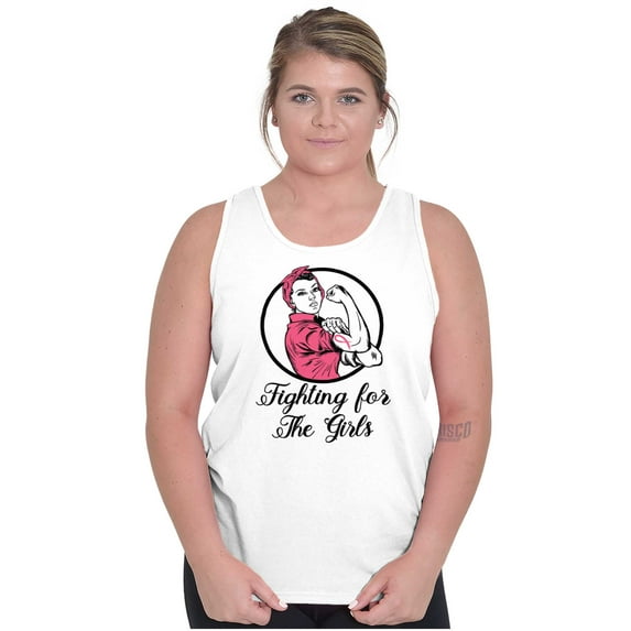 Breast Cancer Fighter Rosie Riveter Womens Plus Size Graphic Tank Top Brisco Brands 2X