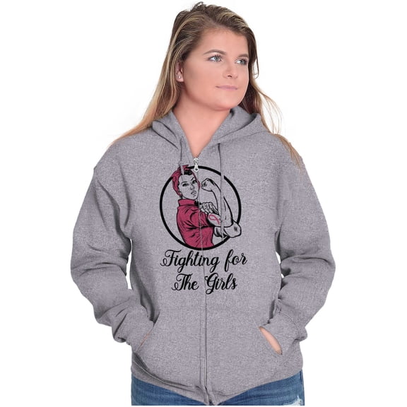 Breast Cancer Fighter Rosie Riveter Zip Hoodie Sweatshirt Women Brisco Brands S