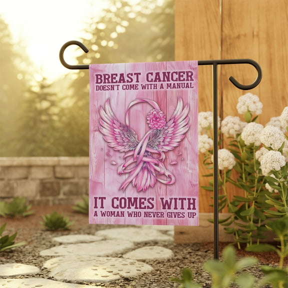 Breast Cancer Garden Flag with Pink Angel Wings, BC Awareness ID-0702-A6XV