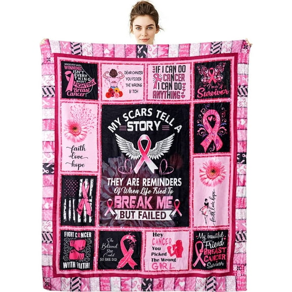 Breast Cancer Gifts Breast Cancer Blanket Throw Blanket Breast Cancer Gifts for Women Super Soft & Warm Get Well Gift for Women Survivor Gifts Flannel Soft Bed Blanket 50x60 inches