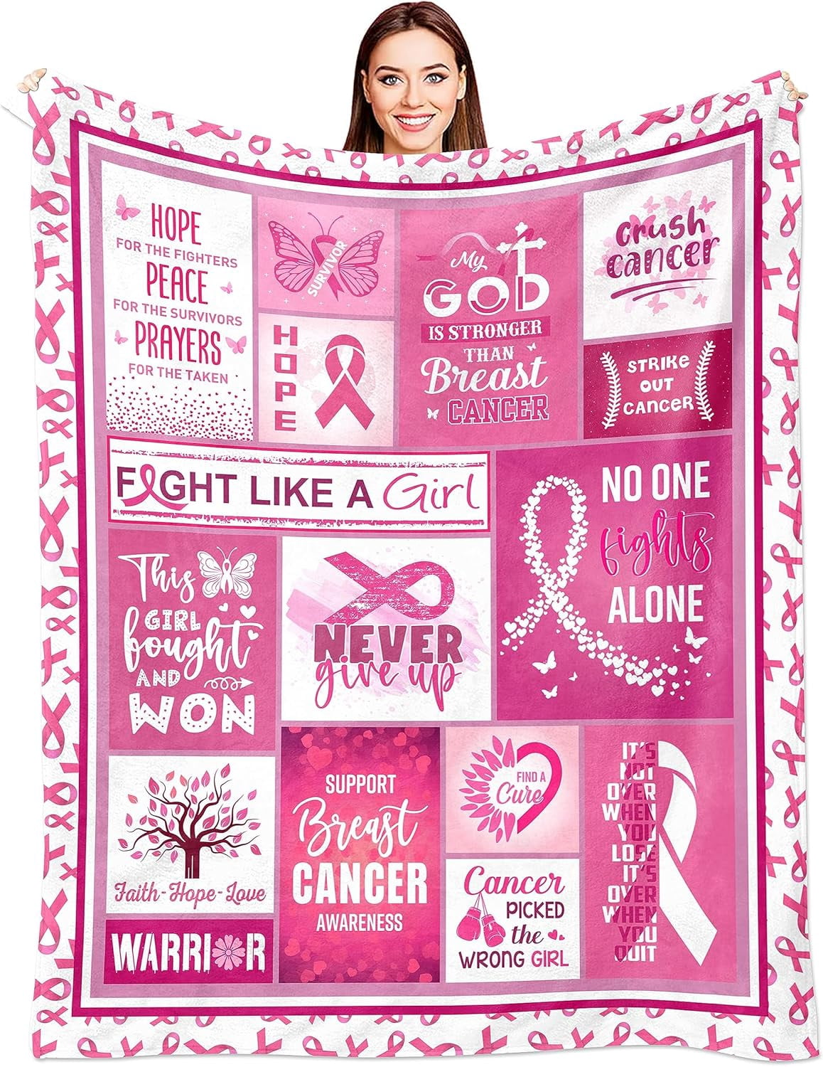 Breast Cancer Gifts for Woman, Breast Cancer Survivor Gifts for Women, Breast Cancer Gift, Pink Ribbon Breast Cancer Awareness, Breast Cancer Awareness Items Decorations Throw Blanket 60"X50"