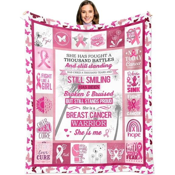Breast Cancer Gifts for Woman, Christmas Breast Cancer Awareness Blanket 60x50 Inches, Breast Cancer Survivor Gifts for Women, Breast Cancer Tribute Throw Blanket