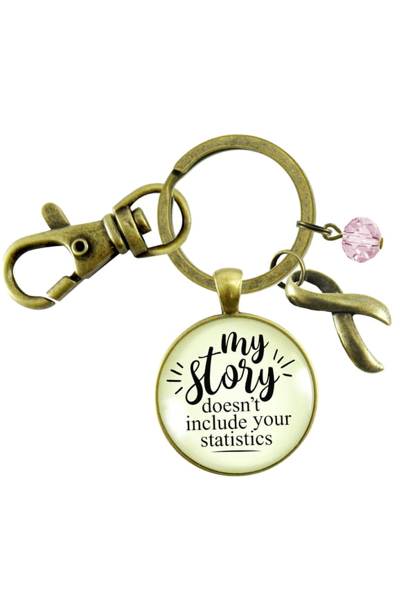 Breast Cancer Gutsy Goodness Bronze Keychain My Story Doesn't Include Your Statistics Gift Pink Awareness