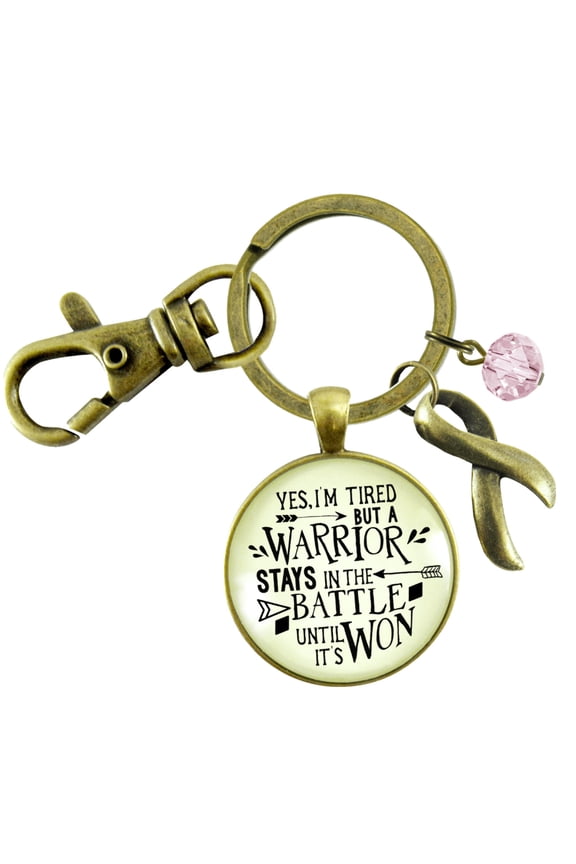 Breast Cancer Gutsy Goodness Bronze Metal Keychain Yes I Am Tired but Warrior Positive Life Survivor Adult Female Jewelry Pink