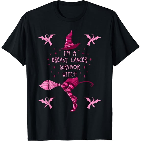 Breast Cancer Halloween Party Witch Pink Ribbon Survivor T-Shirt
