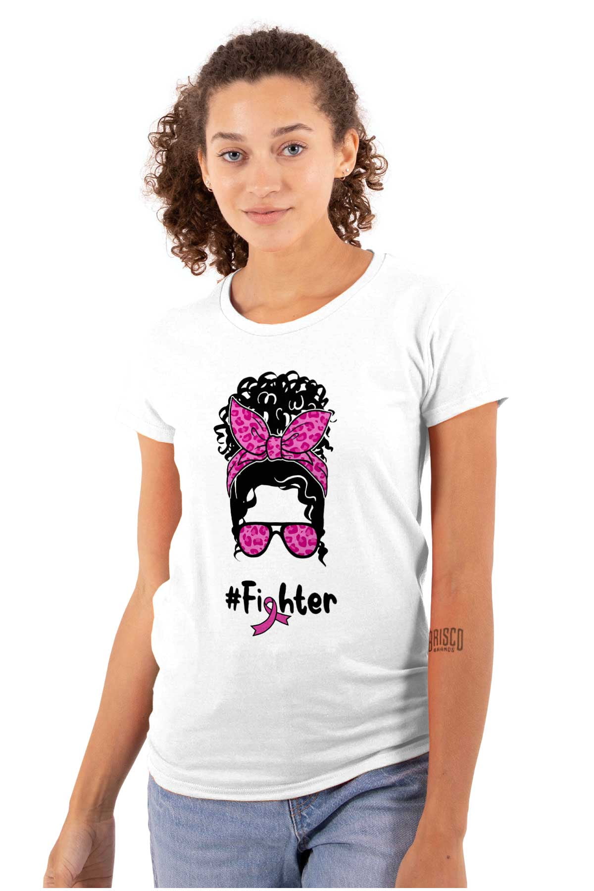 Breast Cancer Hashtag Fighter Ribbon Womens T Shirt Ladies Tee Brisco