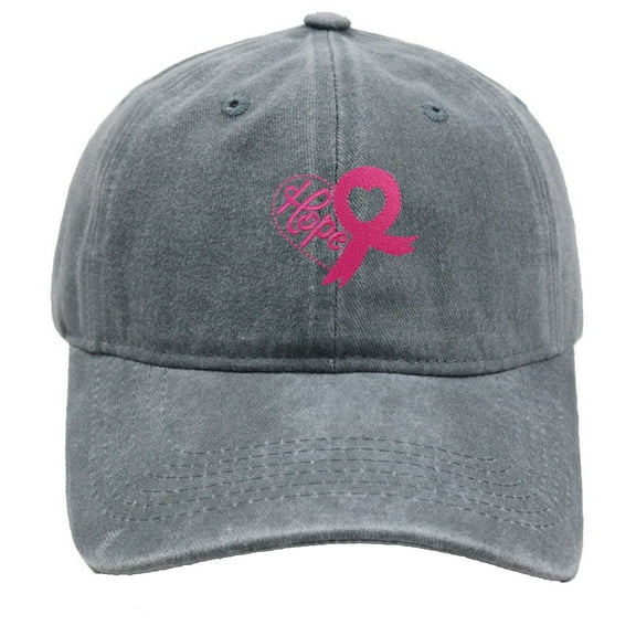 Cancer Hats - Pink Ribbon Embroidered Baseball Cap Adjustable Hat Versatile Denim Baseball Cap Cancer Gifts for Women(Grey)