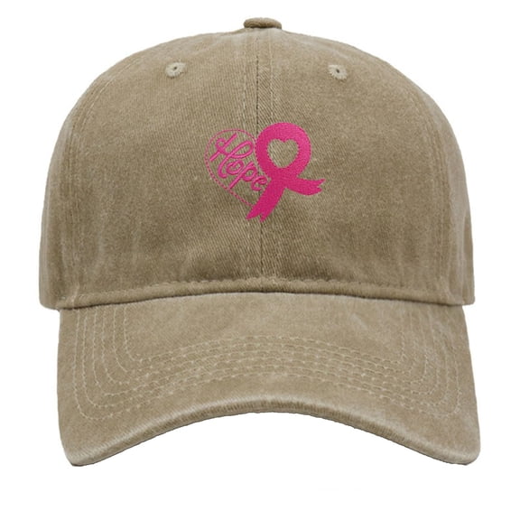 Cancer Hats - Pink Ribbon Embroidered Baseball Cap Adjustable Hat Versatile Denim Baseball Cap Cancer Gifts for Women(Khaki)