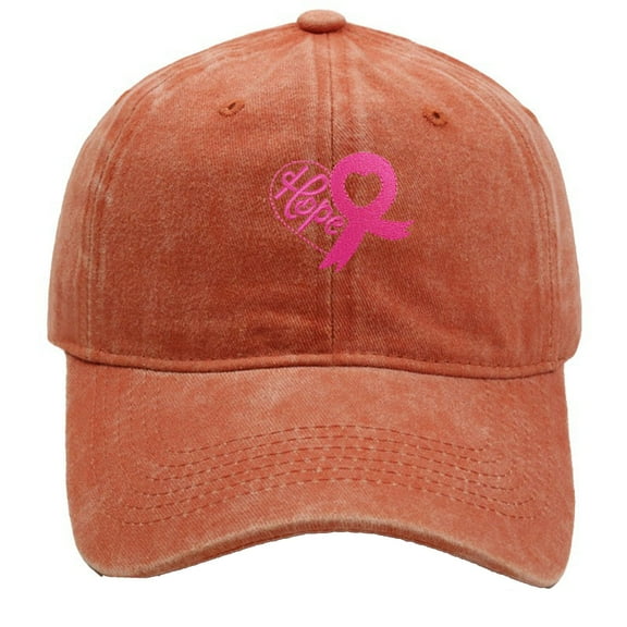 Cancer Hats - Pink Ribbon Embroidered Baseball Cap Adjustable Hat Versatile Denim Baseball Cap Cancer Gifts for Women(Orange)