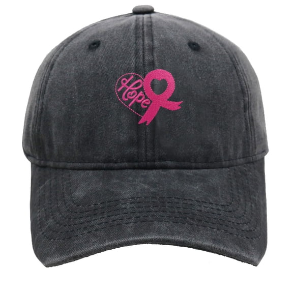 Cancer Hats, Pink Ribbon Embroidered Fashionable Adjustable Denim Hat,-Hop Cool Denim Cap Versatile Baseball Cap for Everyday Work Outdoor Ports, Cancer Gifts for Unisex(Black)