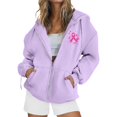 thumbnail image 1 of Breast Cancer Hoodies Women Ribbon Graphic Breast Cancer Awareness Coat Long Sleeve Full Zip Up Hoodies Coat, 1 of 8