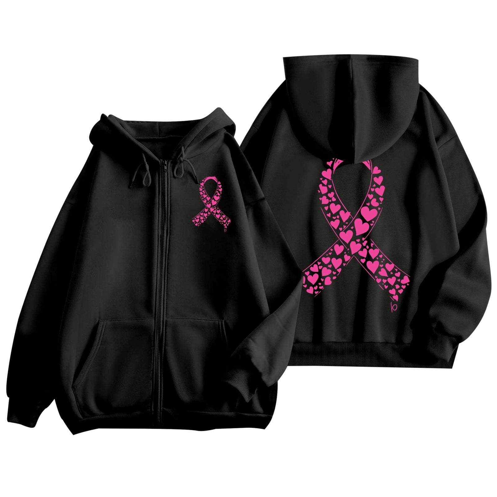 Cancer Hoodies for Women Zip Up Drawstring Cute Pink Ribbon Graphic ...