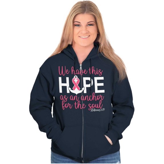 Breast Cancer Hope is an Anchor Quote Womens Plus Size Graphic Zipper Hoodie Brisco Brands 4X