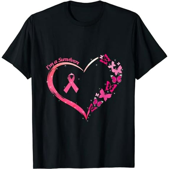 Breast Cancer I'm A Survivor Pink Butterfly Heart Awareness T-Shirt