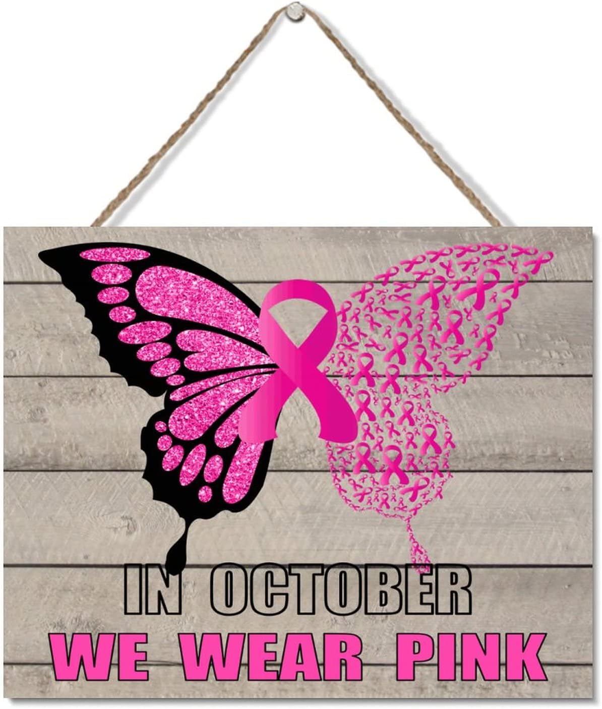 Rustic Cancer Ribbon Images Breast Cancer In October We Wear Pink Butterfly Wood Signs Breast ...