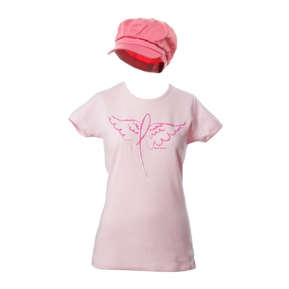 Breast Cancer Kit - Winged Ribbon T-Shirt + Newsboy Cap