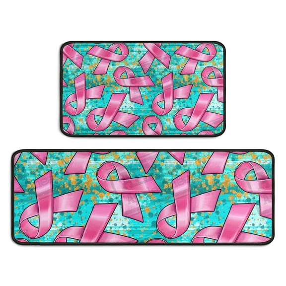 Breast Cancer Kitchen Rugs Sets Of 2,Anti Fatigue Kitchen Mat Rugs Non Slip Washable,Decorative Kitchen Floor Mats for Kitchen,Sink,Laundry,17"X30"+17"X47"