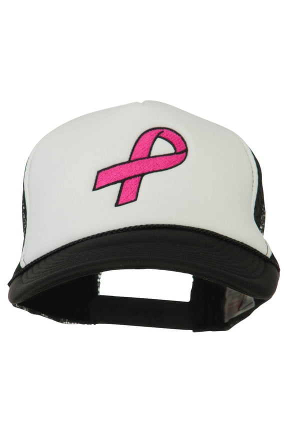 Breast Cancer Logo Embroidered Foam Front Mesh Back Cap - Black White OSFM