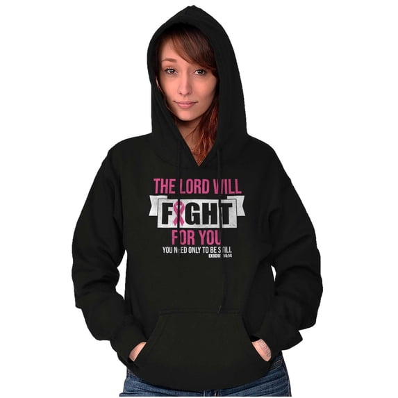 Breast Cancer Lord Will Fight For You Women Plus Size Graphic Pullover Hoodie Brisco Brands 5X