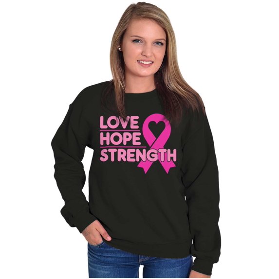 Breast Cancer Love Hope Strength Women Crewneck Sweatshirt Brisco Brands M