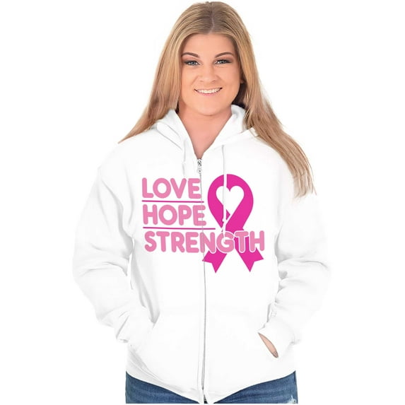 Breast Cancer Love Hope Strength Womens Plus Size Graphic Zipper Hoodie Brisco Brands 3X