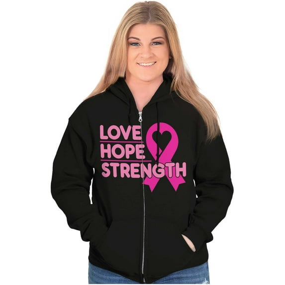 Breast Cancer Love Hope Strength Womens Plus Size Graphic Zipper Hoodie Brisco Brands 5X