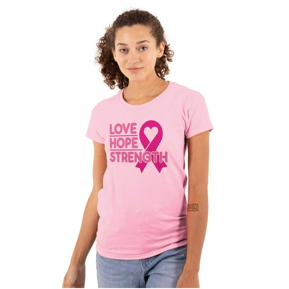 Breast Cancer Love Hope Strength Womens Slim Fit Graphic Tee Brisco Brands X