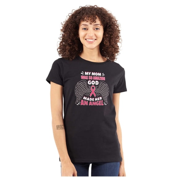 Breast Cancer My Mom is an Angel Womens Slim Fit Graphic Tee Brisco Brands S
