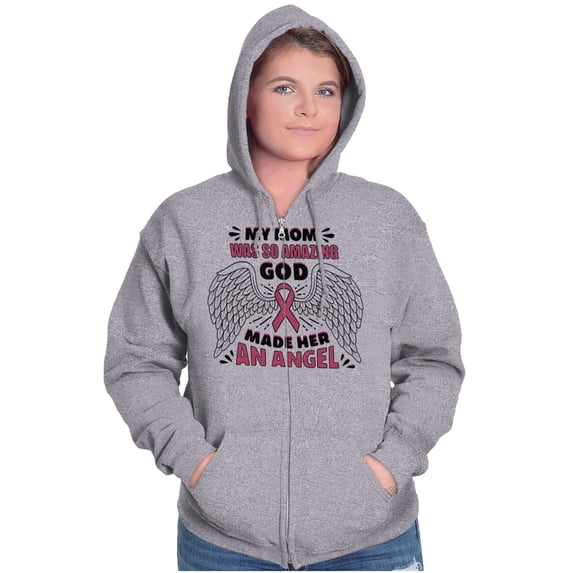 Breast Cancer My Mom is an Angel Zip Up Hoodie Men's Women's Brisco Brands L