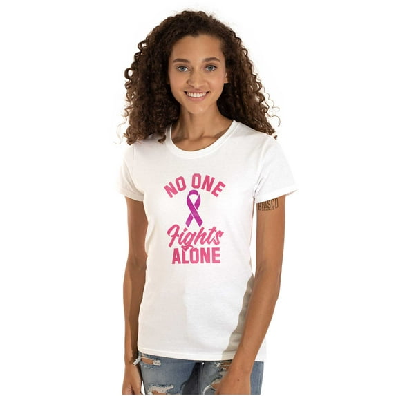 Breast Cancer No One Fights Alone Womens Slim Fit Graphic Tee Brisco Brands S