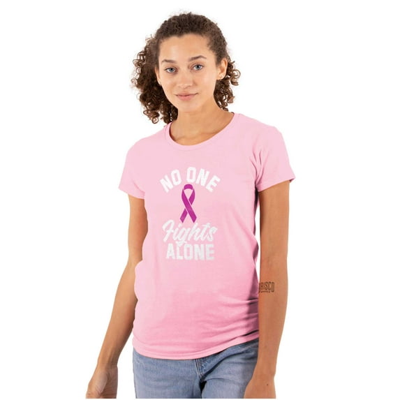 Breast Cancer No One Fights Alone Womens Slim Fit Graphic Tee Brisco Brands S