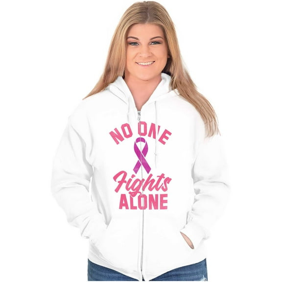 Breast Cancer No One Fights Alone Zip Hoodie Sweatshirt Women Brisco Brands X
